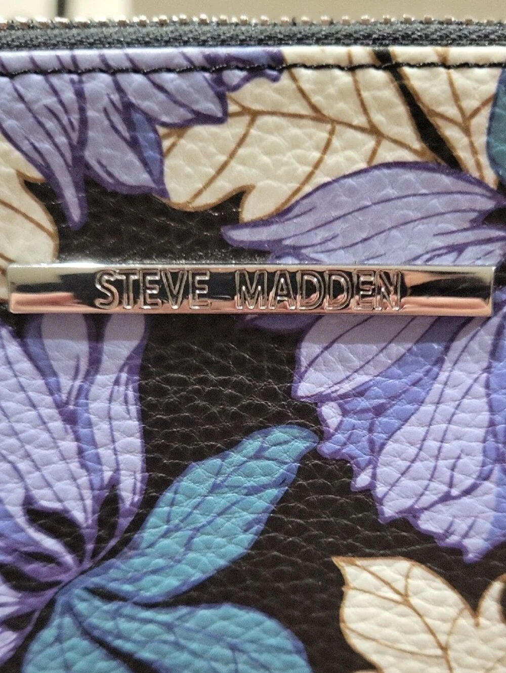Steve Madden Floral Zip Cosmetic Pouch in Purple and Cream